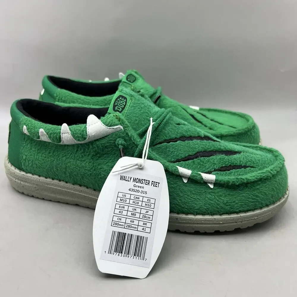 Hey Dude Wally Monster Feet Shoes Men Size 10 Green Fleece Slip On Sneakers NEW
